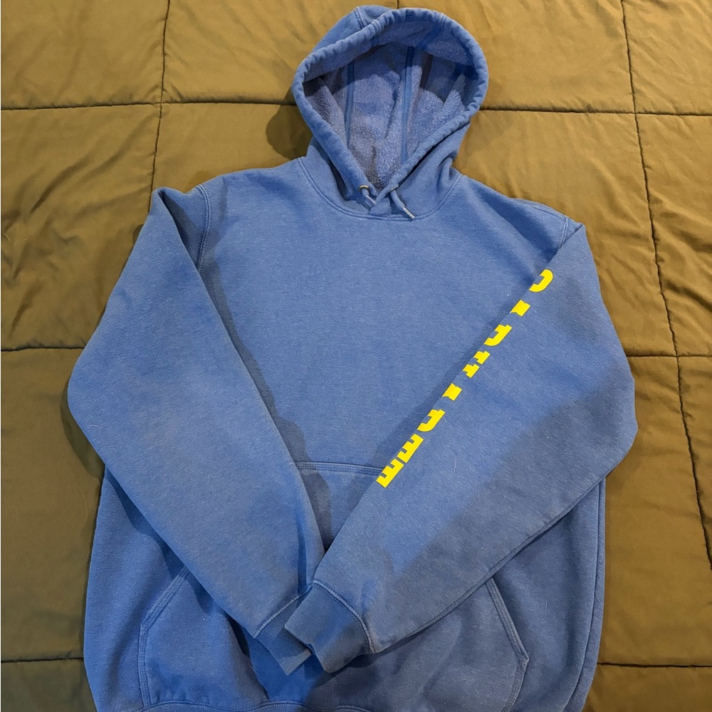 Carhartt Blue Hoodie with Yellow Sleeve Print